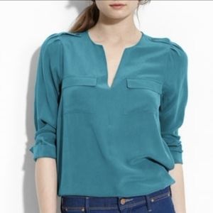 Joie 100% Silk Long Sleeve Blouse Teal